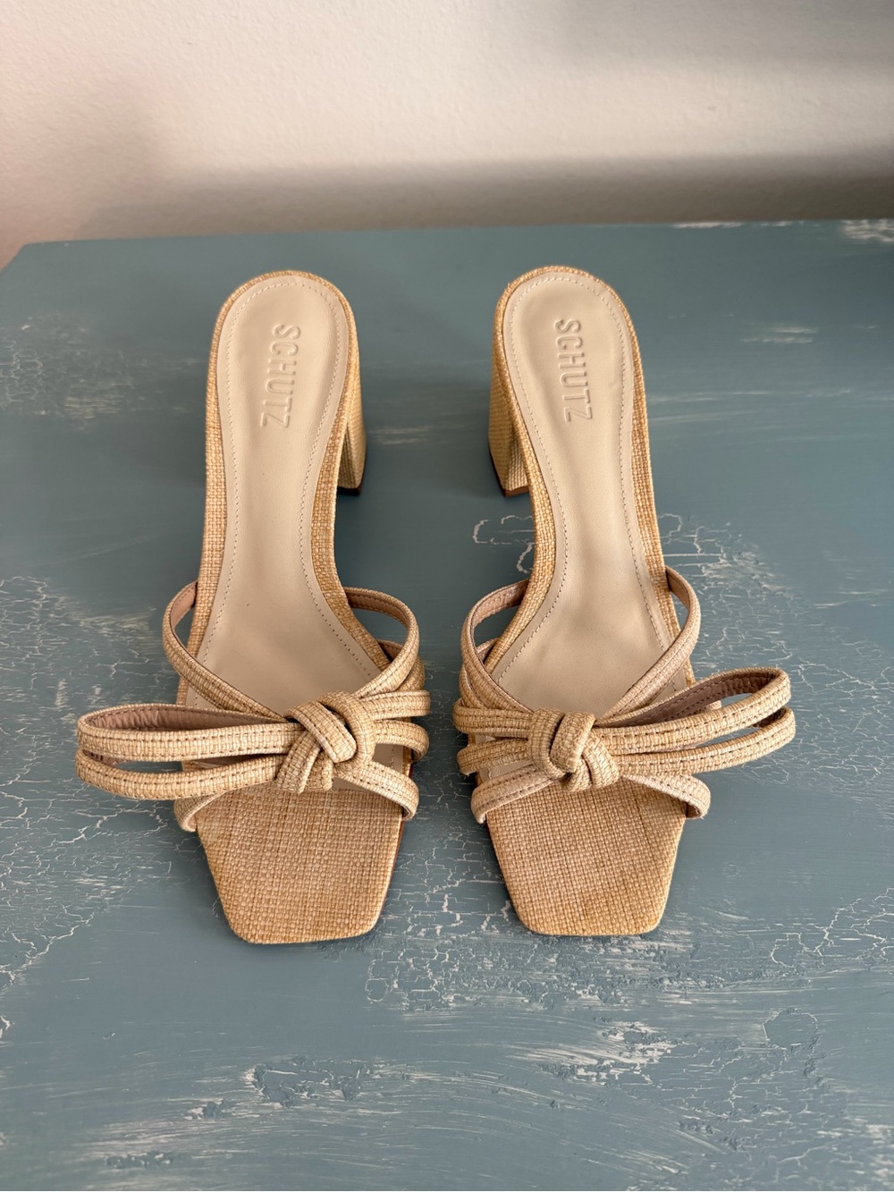 Schultz Palha Block Heels in raffia
